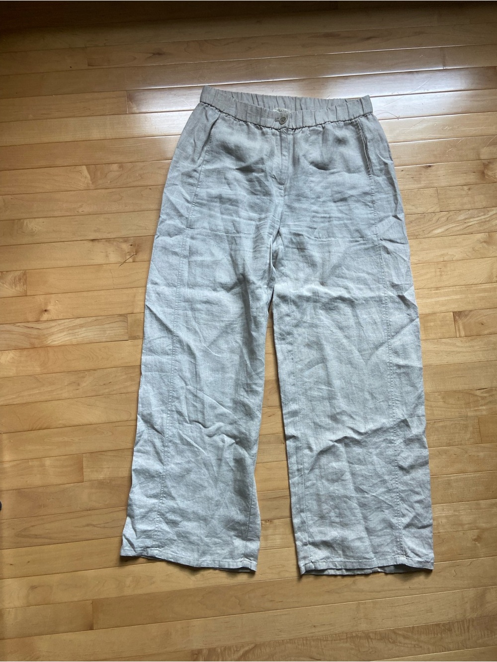 Eileen Fisher Neutral Taupe Linen-Blend Elastic Waist Pants